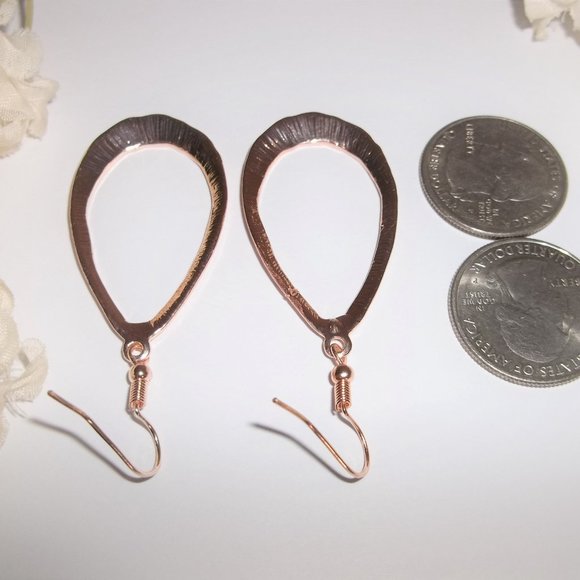 Hoop Earring Rose Gold Teardrop Hammered Metal Jewelry for Women Dangle Set A628 - Picture 4 of 5